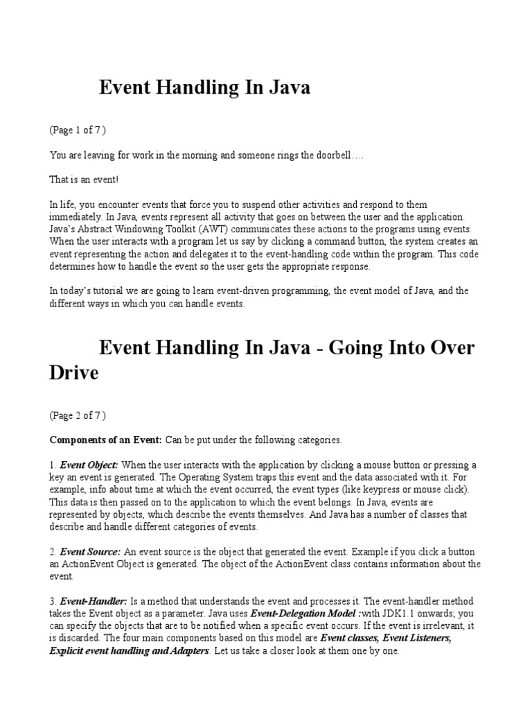 Event Handling in Java: Components of An Event: Can Be Put Under The ...