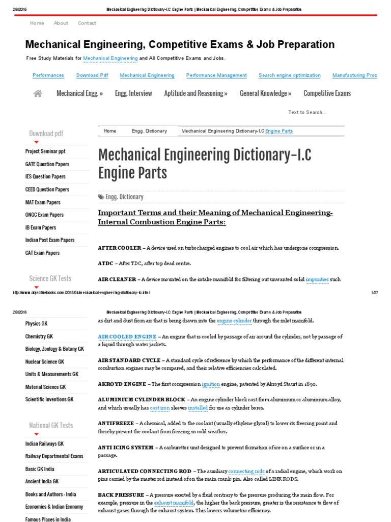 Mechanical Engineering Dictionary-I | PDF | Internal Combustion Engine ...