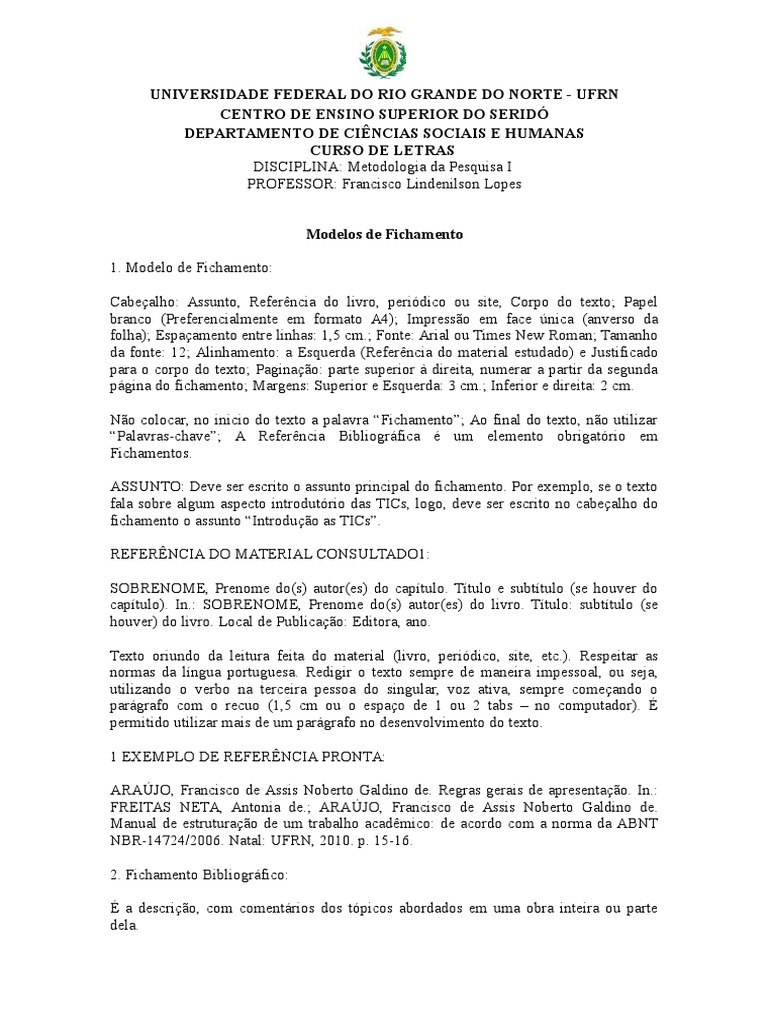 Exemplo De Fichamento De Capitulo De Livro