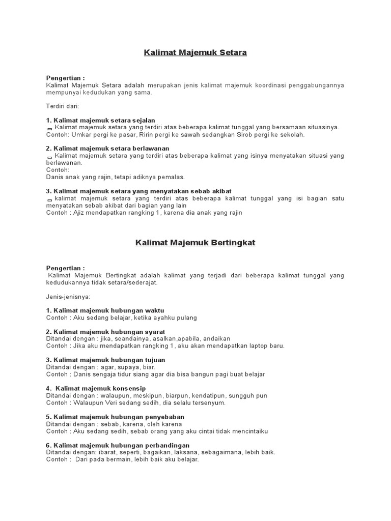 5 Contoh Kalimat Majemuk Aneka Macam Contoh