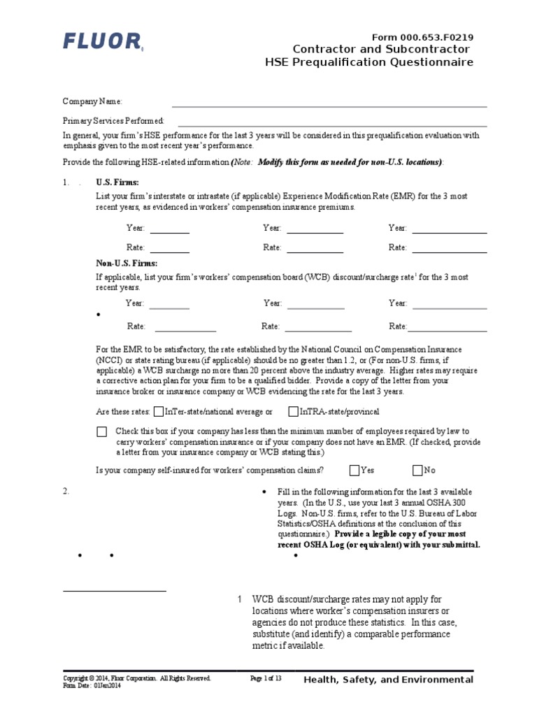 Safety Questionnaire | PDF | Occupational Safety And Health ...