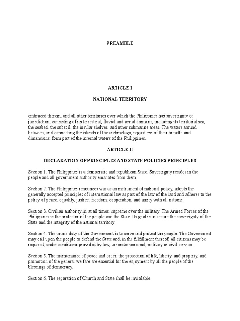 The 1987 Constitution of The Republic of The Philippines Preamble | PDF