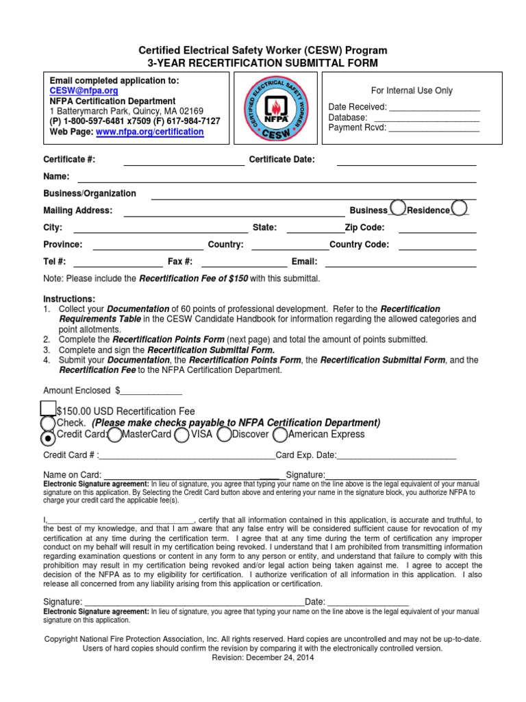 Certified Electrical Safety Worker (CESW) Program 3-Year ...