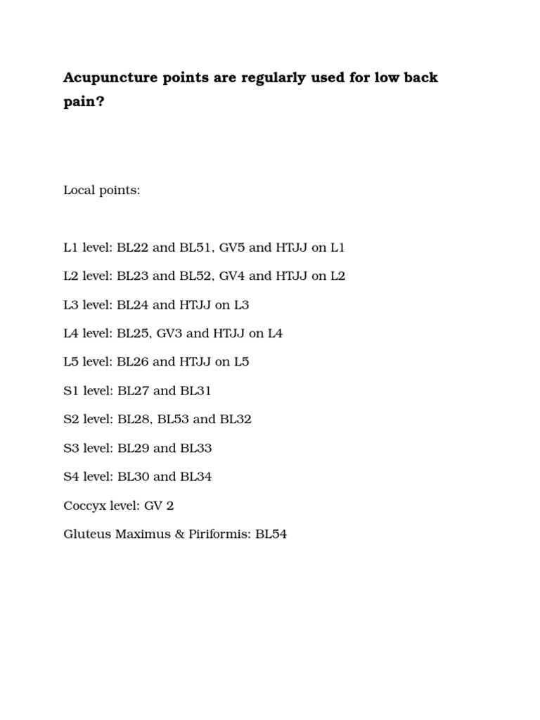 Acupuncture Points for Low Back Pain | PDF