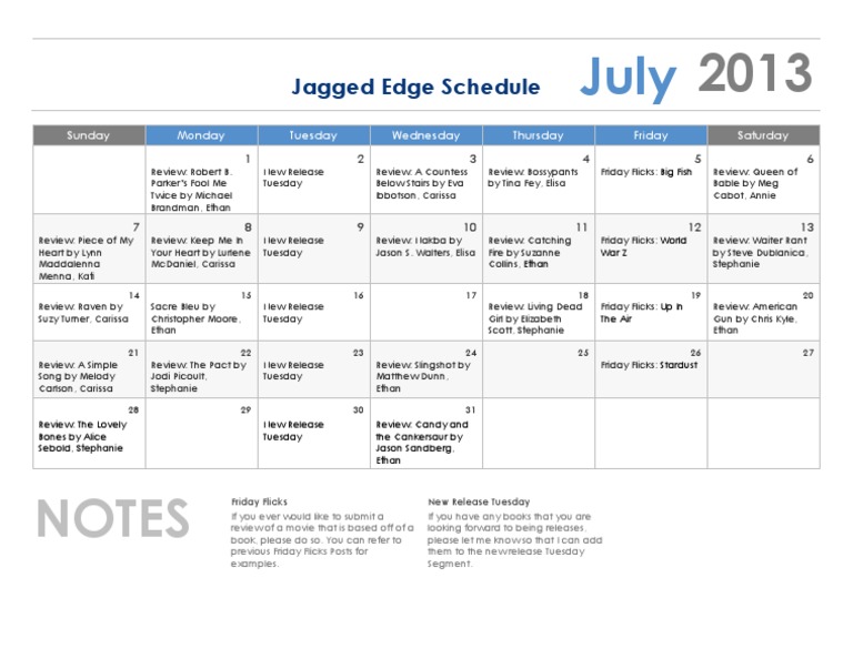 July 2013 Book and Movie Reviews Schedule | PDF | Mystery, Thriller ...