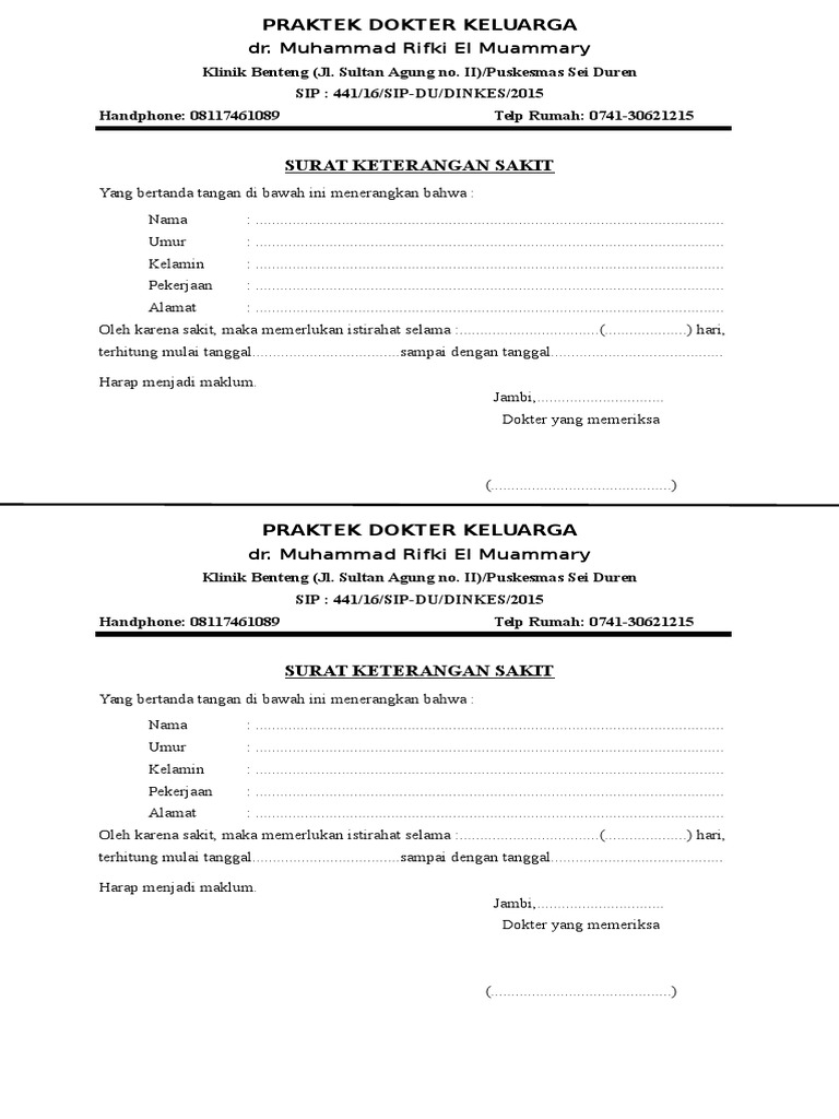 Surat Sakit Dari Puskesmas