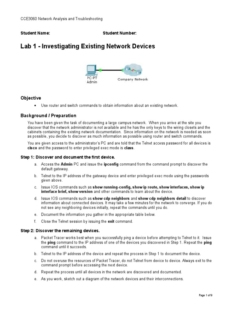 Lab 1 (wk2 and 3) Investigating Existing Network Devices PDF