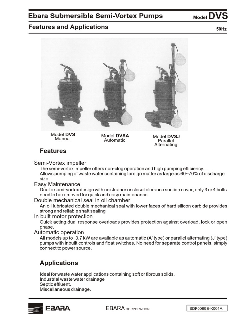Ebara Pumps Catalog DVS Catalogue PDF
