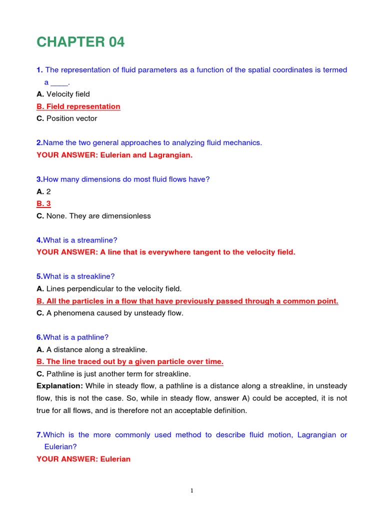 Fluid Mechanics Concepts Quiz | PDF | Fluid Dynamics | Continuum Mechanics