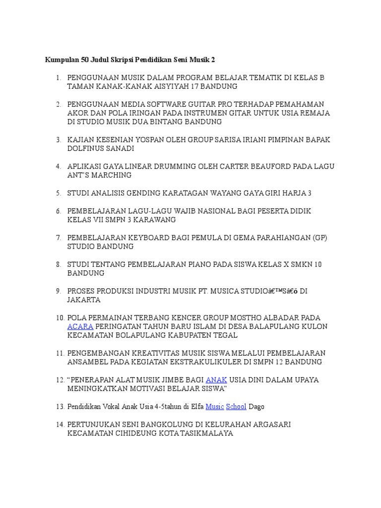 Kumpulan 50 Judul Skripsi Pendidikan Seni Musik 2