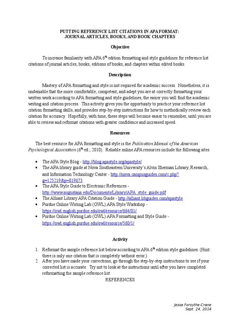 apa formatting activity reference list citations 1 Apa