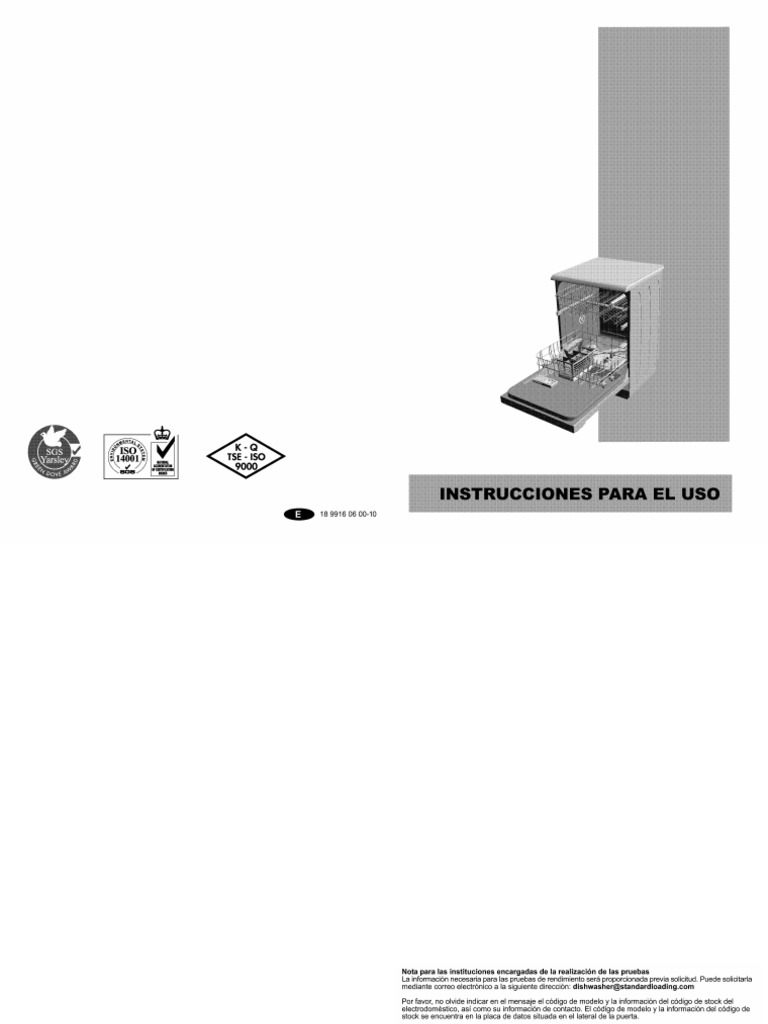 Manual de Lavavajillas Saivod LVT-3 | PDF | Lavavajillas | Agua