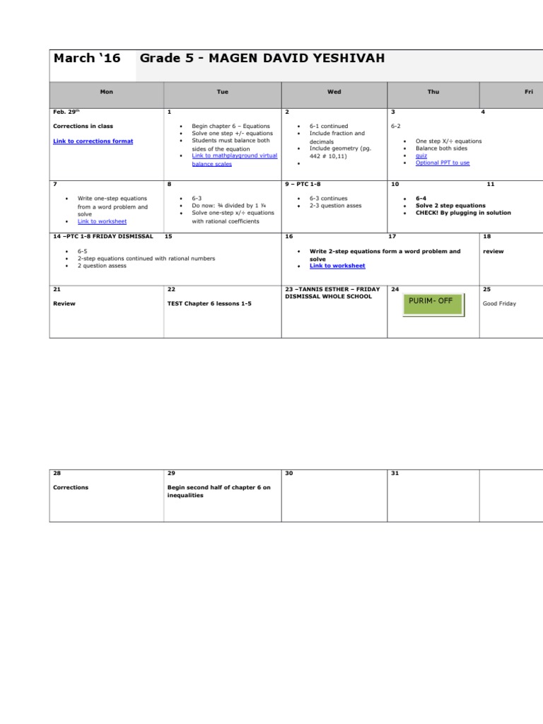 March 16 Grade 5 - Magen David Yeshivah: Link To Corrections Format | PDF