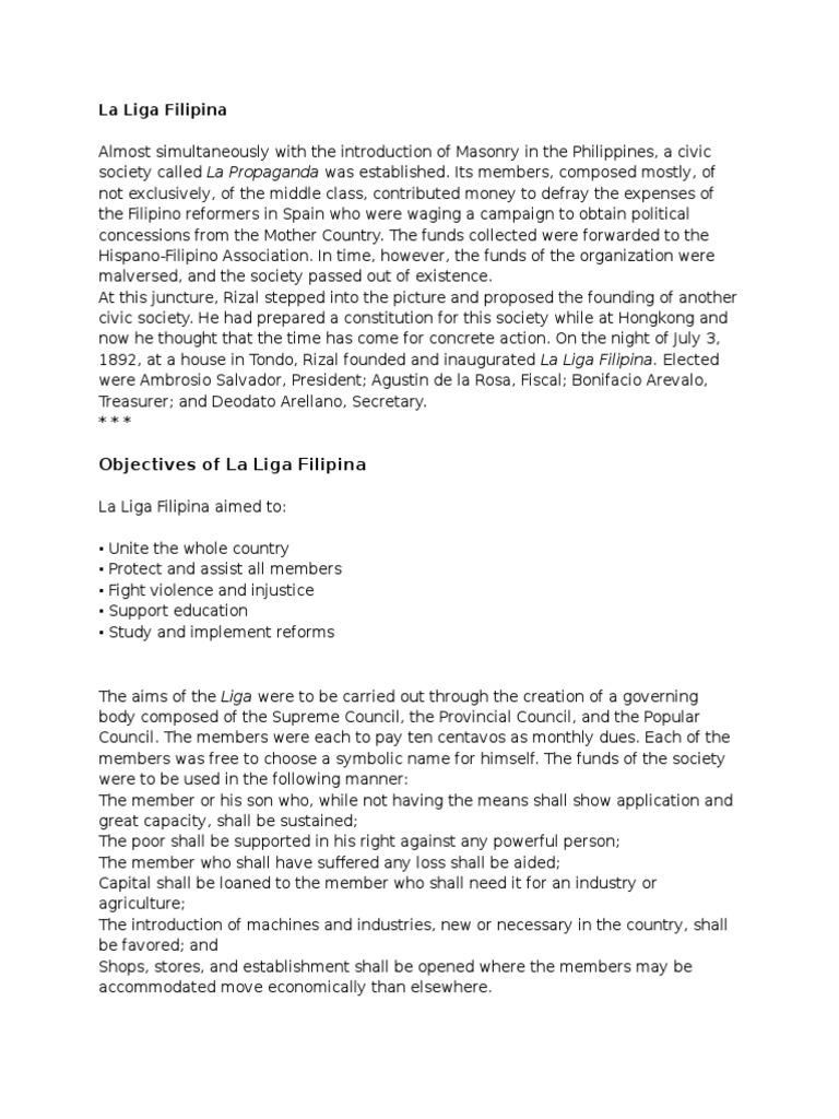 La Liga Filipina Philippines Politics