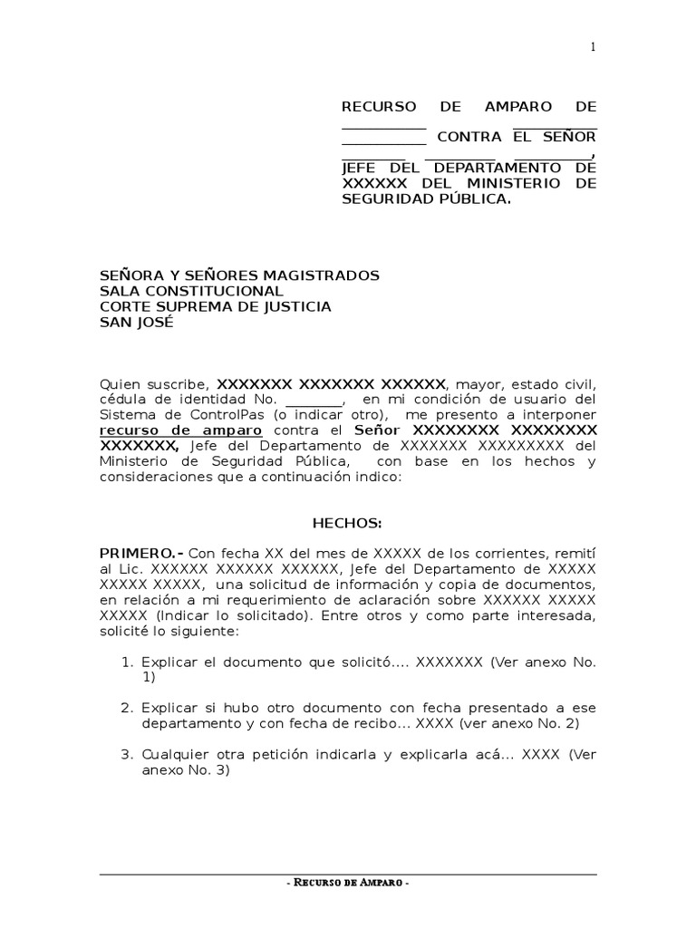 Modelo de Recurso de Amparo en Costa Rica | PDF | Virtud | Gobierno