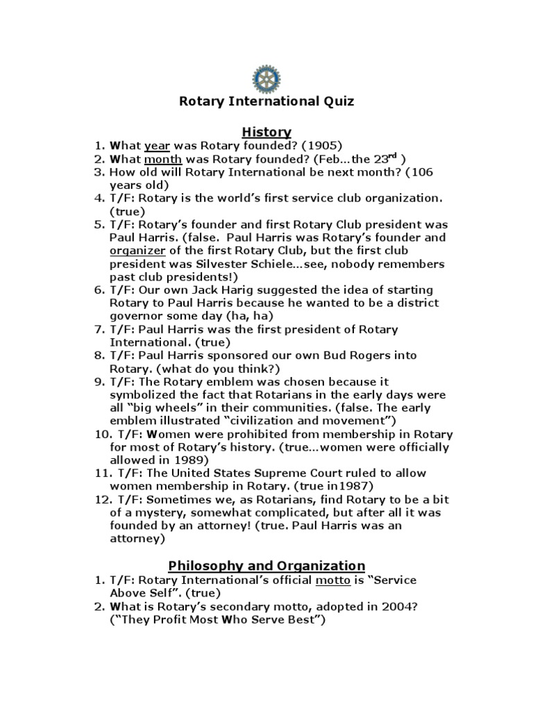 Rotary International Quiz