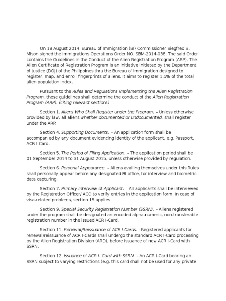 Alien Registration Program Guidelines | PDF | Immigration And ...