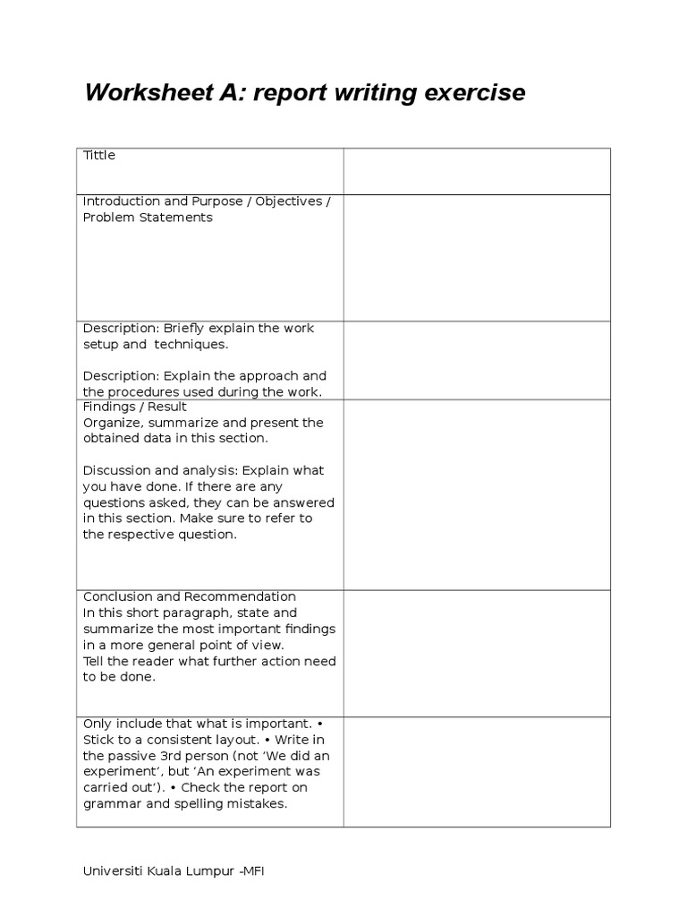 Report Writing Exercise Worksheet | PDF | Career & Growth | Art