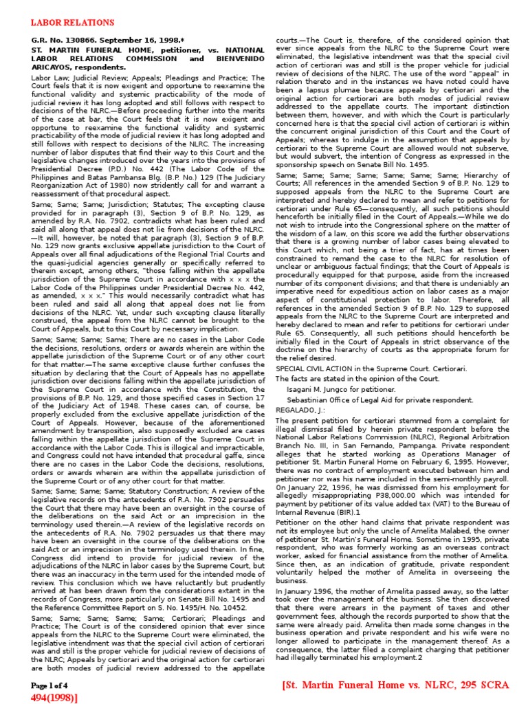 St. Martin Funeral Home vs. NLRC, 295 SCRA 494 (1998) PDF Supreme