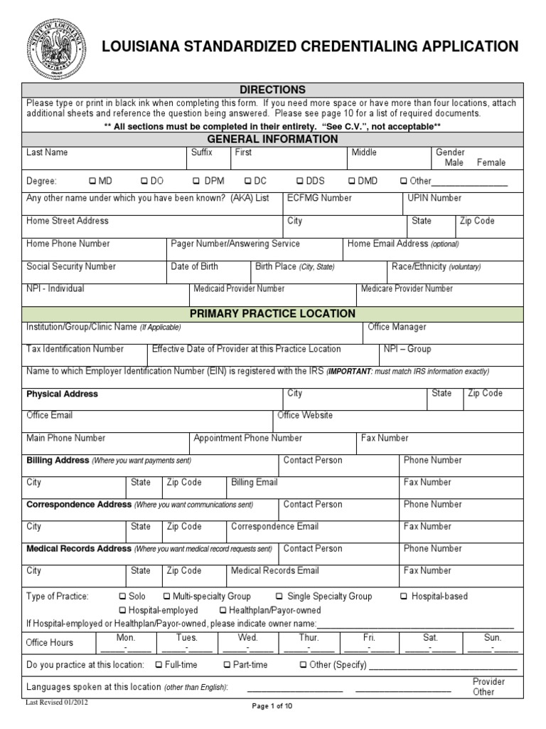 Louisiana Credentialing Application Form | PDF | Accessibility ...