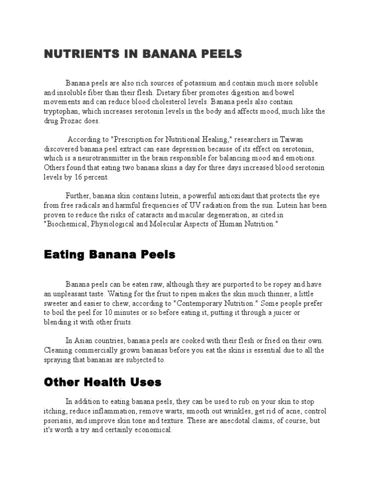 Nutrients in Banana Peels Dietary Fiber Nutrition