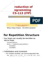 Introduction of Programming CS-113 (ITP) : C++ Repetition Loop - FOR