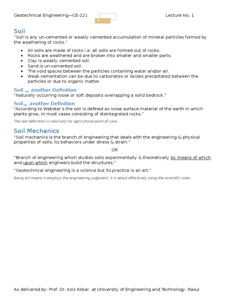 Definitions of Soil in Geotechnical Engineering | PDF