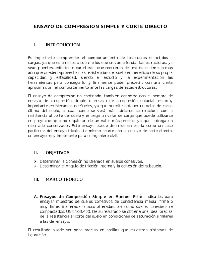 Ensayos de Compresión y Corte Directo | PDF | Mecánica de suelos | Balanza