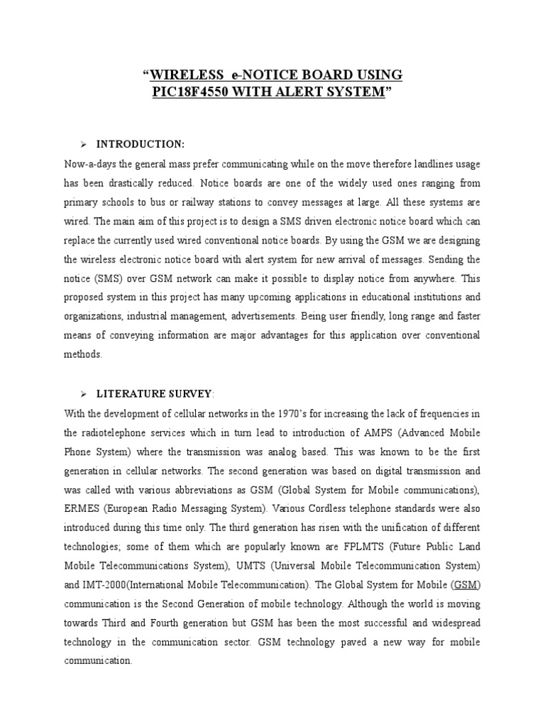Wireless SMSDriven Electronic Notice Board Using PIC18F4550 Microcontroller with Alert System