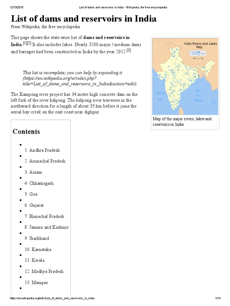 List of Dams and Reservoirs in India Wikipedia, The Free Encyclopedia