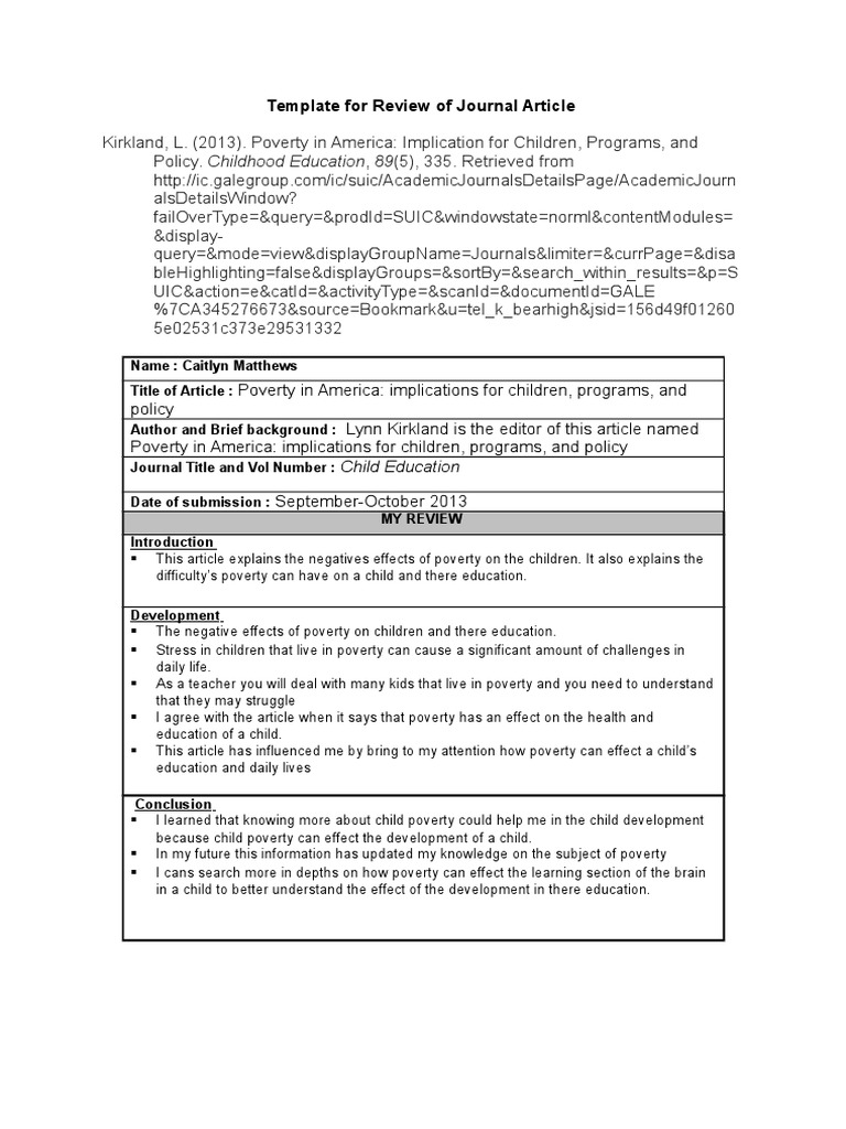 Journal Article Review Template-5-1 | PDF | Career & Growth
