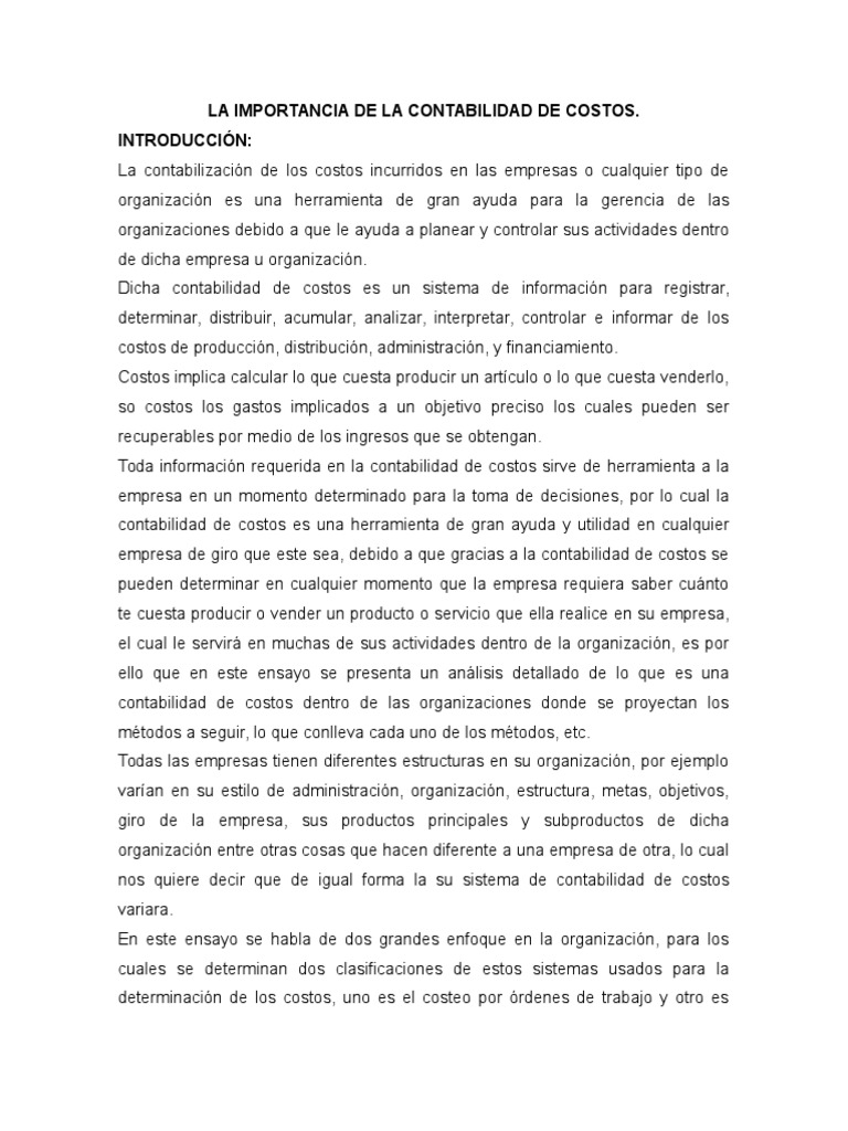 Importancia de la Contabilidad de Costos | PDF | Costo | Contabilidad