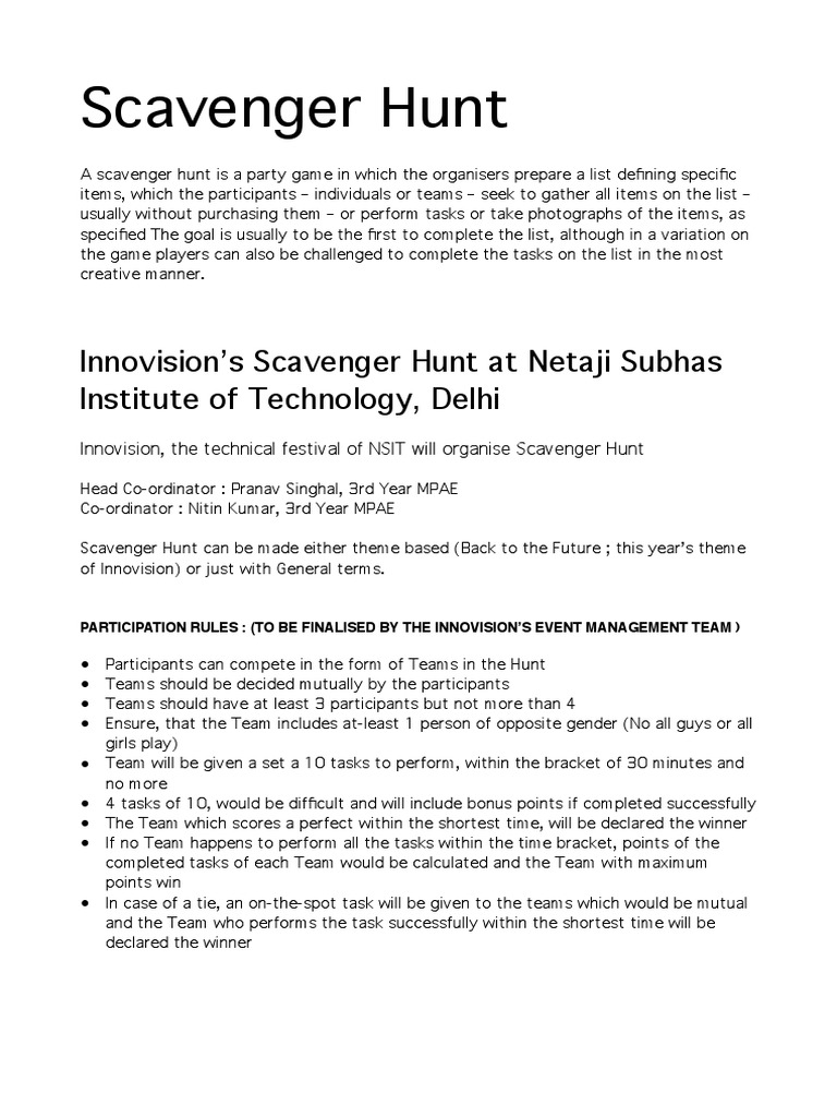 Scavenger Hunt: Innovision's Scavenger Hunt at Netaji Subhas Institute ...