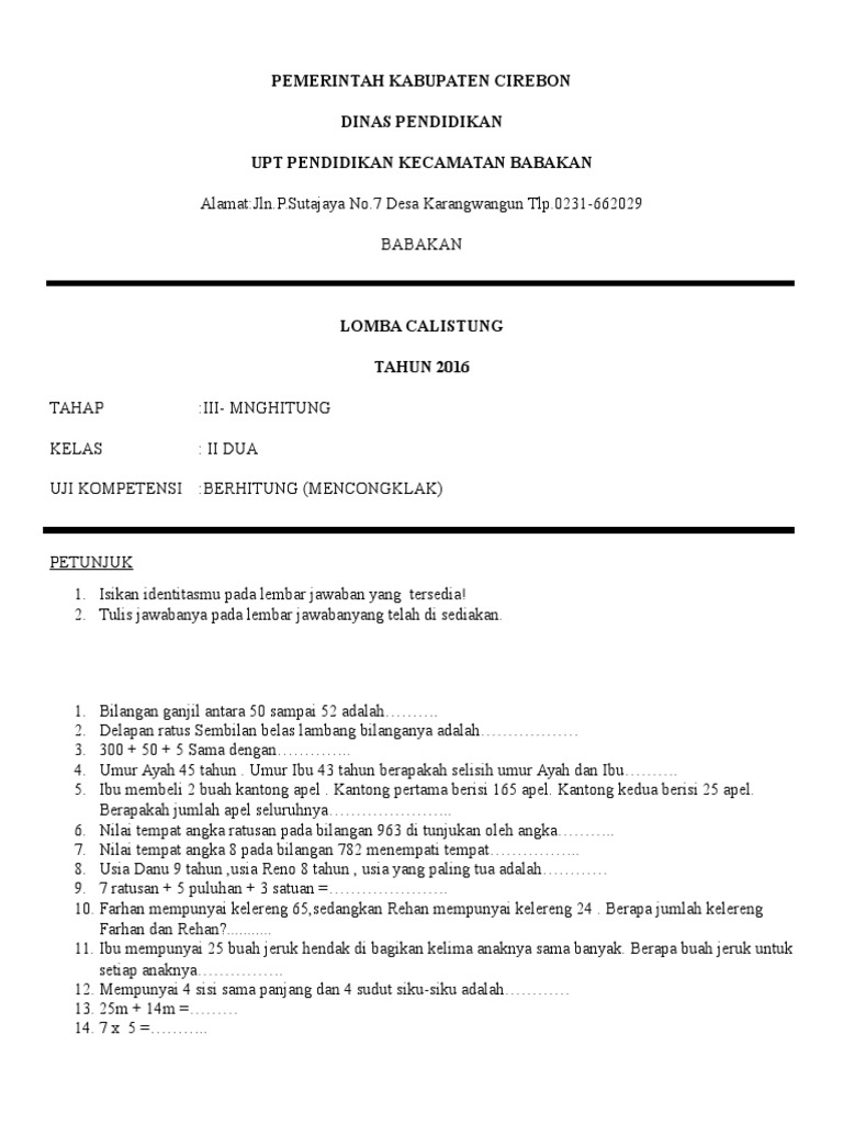 Mempersiapkan Anak untuk Lomba Calistung Mempersiapkan Anak untuk Lomba Calistung
