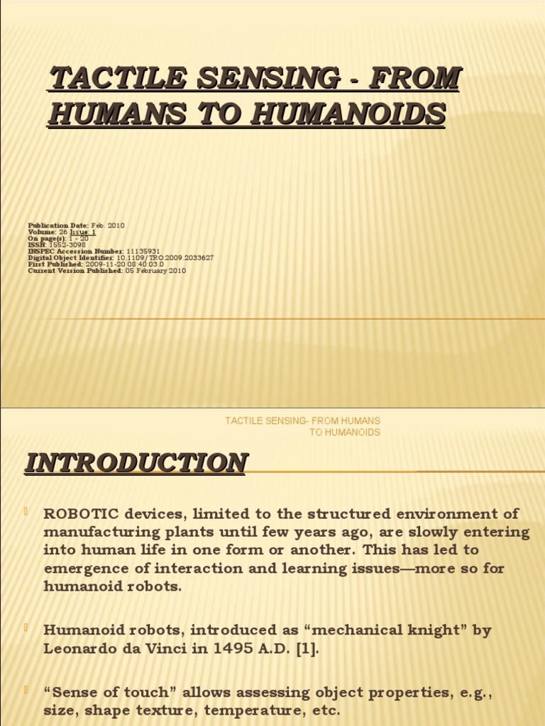 Tactile Sensing in Humanoid Robots | PDF | Nature | Somatosensory System