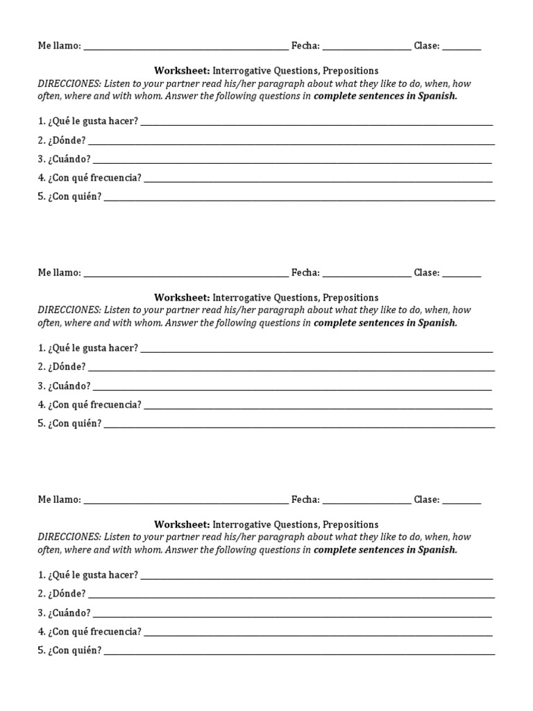 Worksheet: Interrogative Questions, Prepositions | PDF | Syntax ...