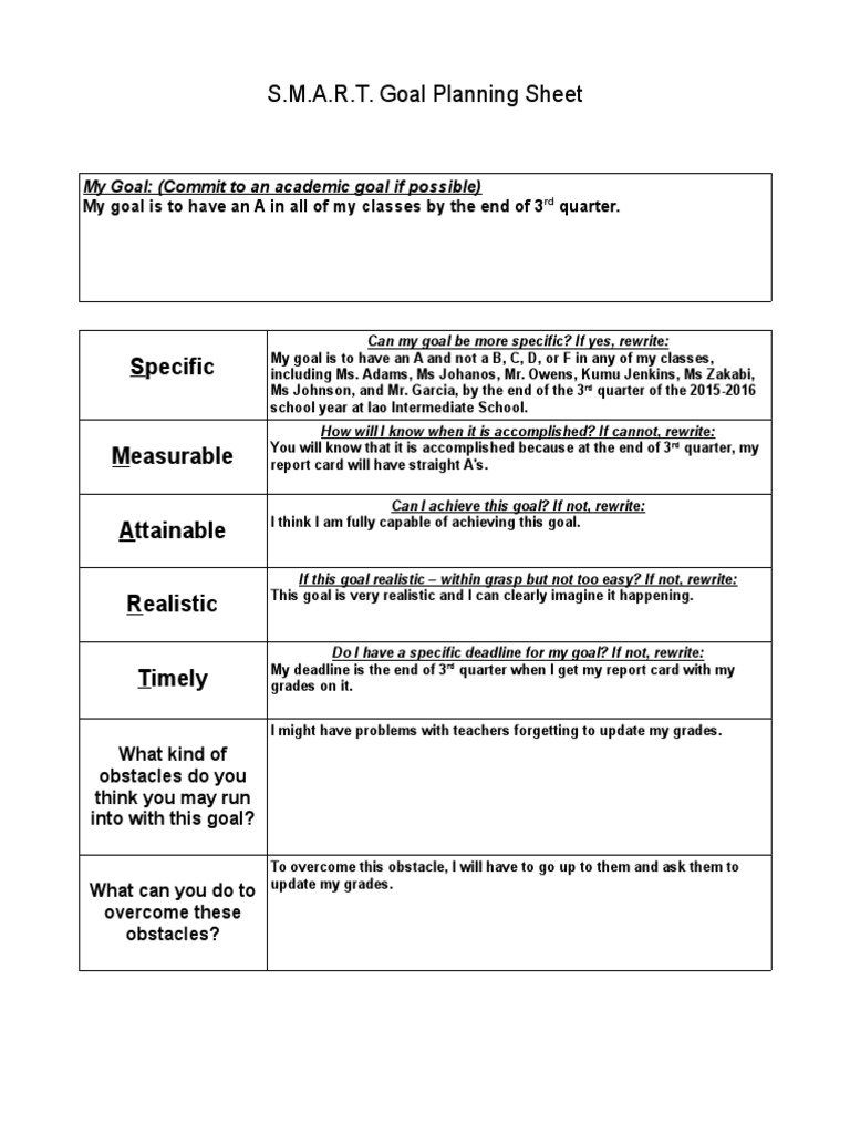 S.M.A.R.T. Academic Goal Planner | PDF
