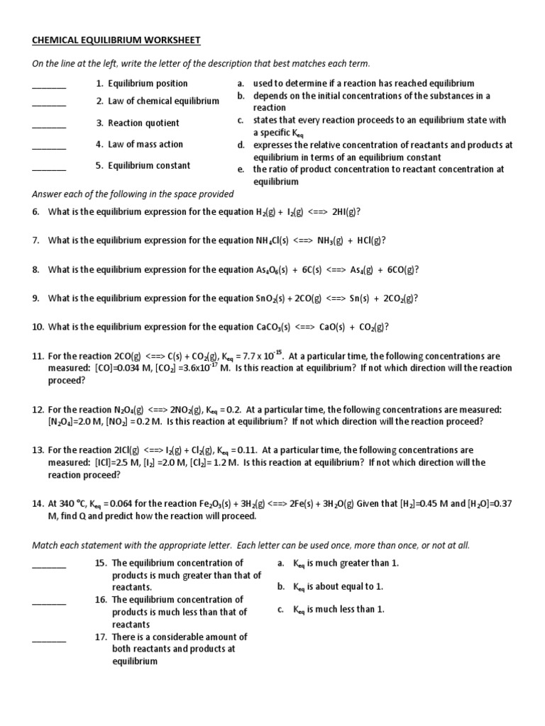 worksheet Equilibrium Worksheet michelle chemical equilibrium ws analytical chemistry