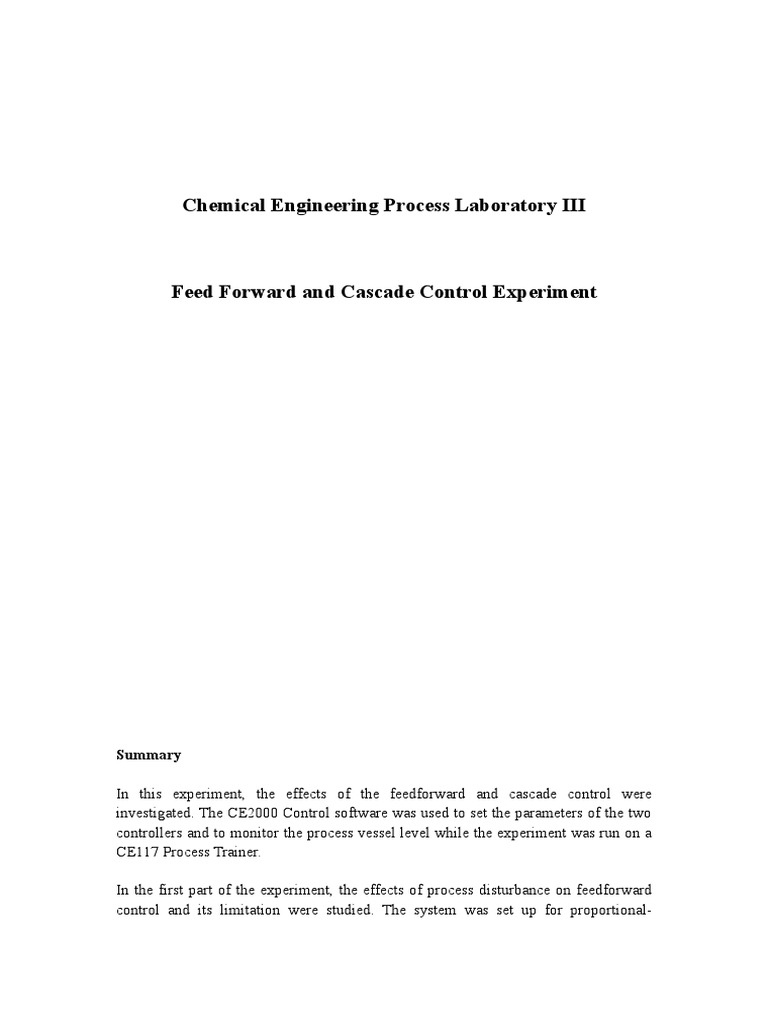 Feedforward and Cascade Control Study | PDF | Control System | Control ...