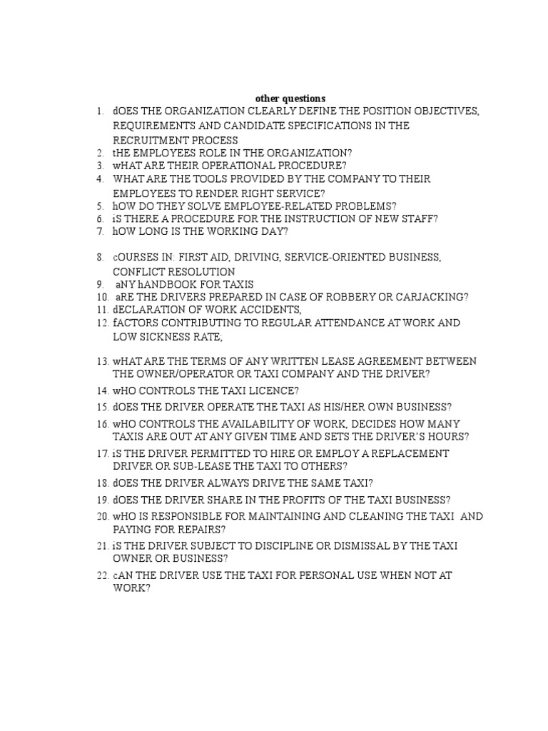 Taxi Driver Employment Guidelines | PDF