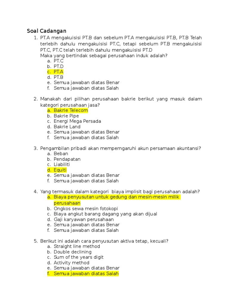 Soal Cadangan Olimpiade Akuntansi