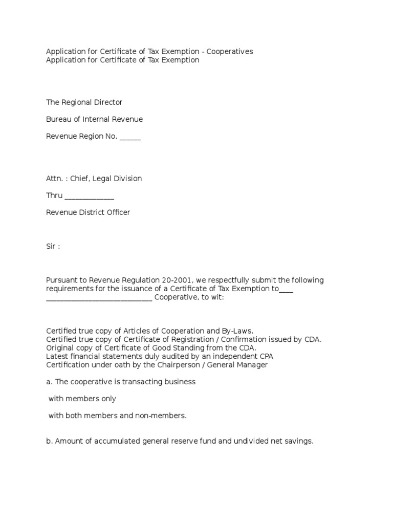Application For Certificate of Tax Exemption PDF