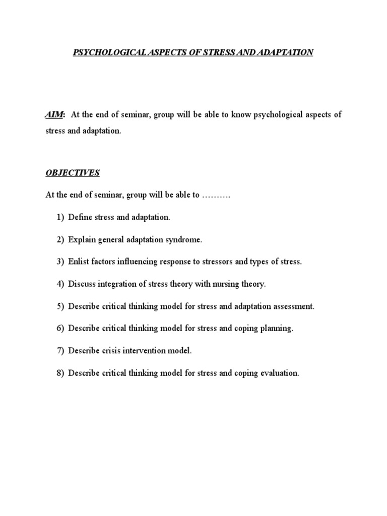 Stress and Adaptation in Nursing | PDF | Coping (Psychology) | Stress ...