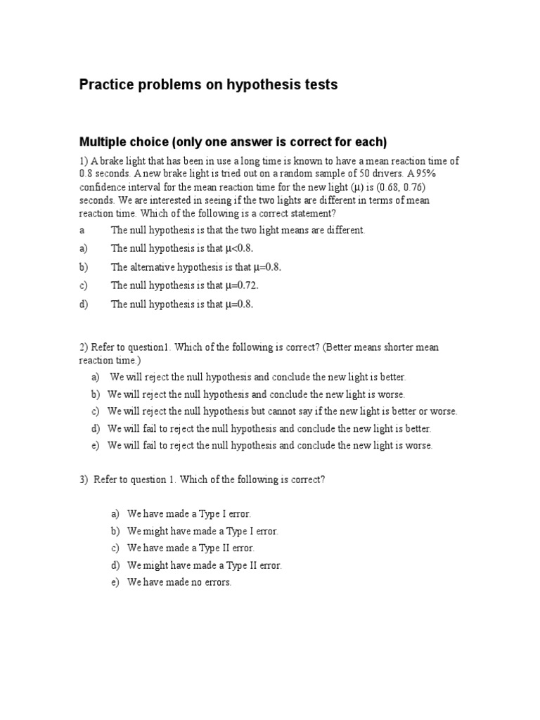 Hypothesis test questions image