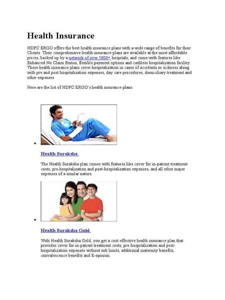 HDFC ERGO Health Insurance Plans Overview | PDF | Indemnity | Insurance