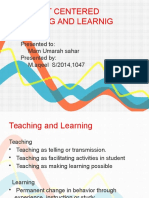 Student Centered Teaching and Learnig: Presented To: Mam Umarah Sahar Presented By: M.aqeel S/2014,1047