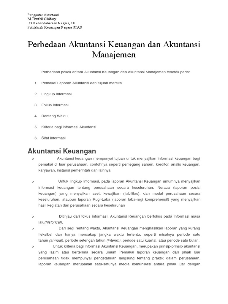 Perbedaan Akuntansi Keuangan Dan Akuntansi Manajemen