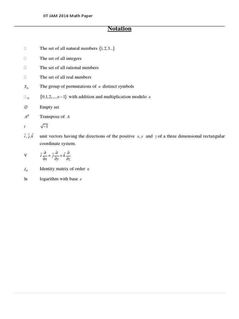 IIT JAM 2016 Mathematics Paper | PDF | Real Number | Matrix (Mathematics)