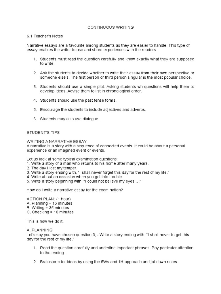 continuous writing narrative essay example