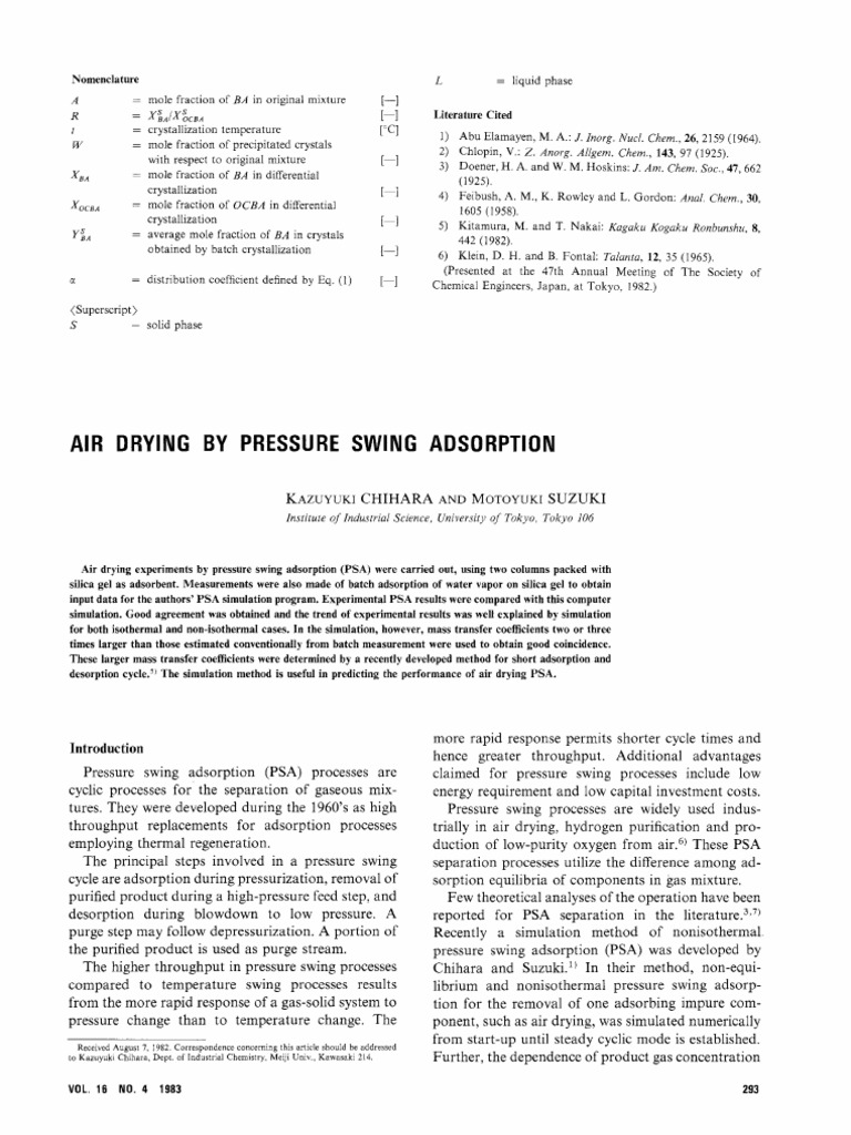 Pressure swing adsorption simulation of air drying | PDF | Adsorption ...